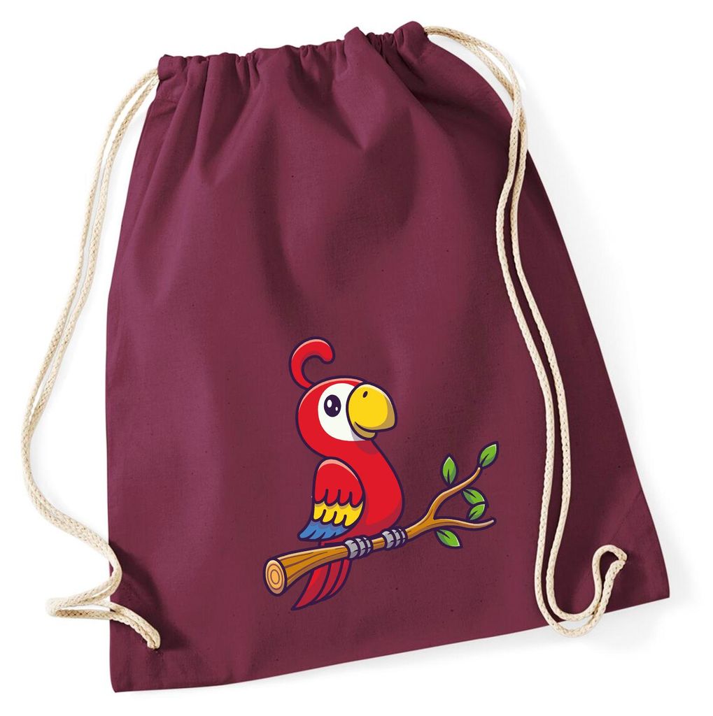 Huuraa Turnbeutel Papagei Ara Comic 12 Liter Burgundy Baumwolle Rucksack Geschenkidee