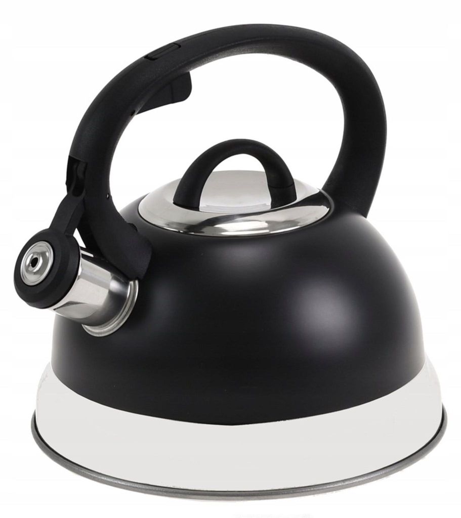 Wasserkocher Edelstahl Schwarz 2,5 L Induktionsgeeignet mit Pfeife