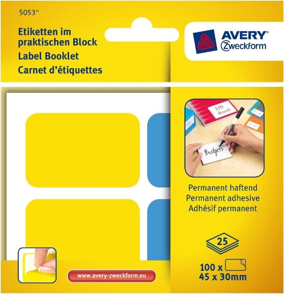 Etiketten im Block 45x30mm Bunt Permanent 100x Stück