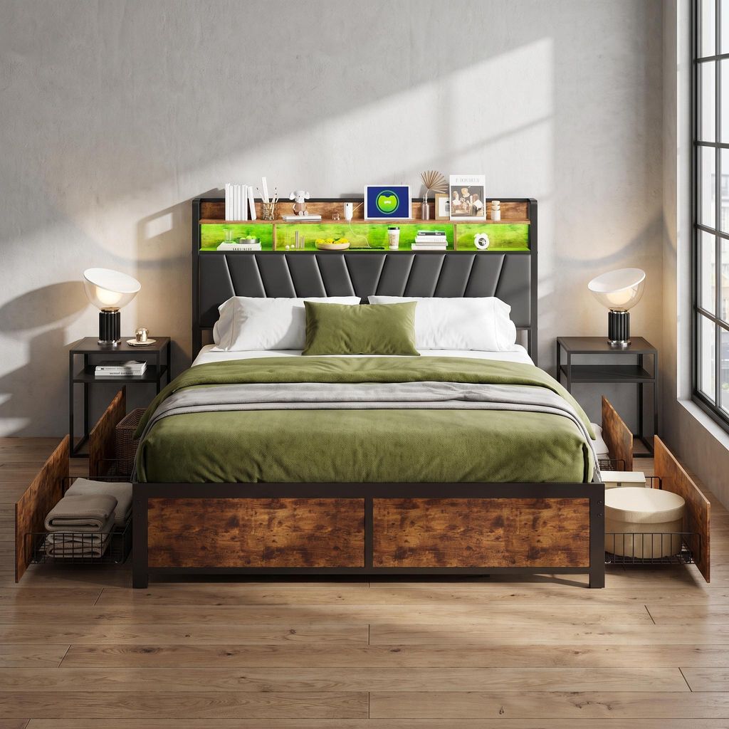 INONEFT Polsterbett 180x200cm mit USB und Steckdosen, 4 Produktbild 
