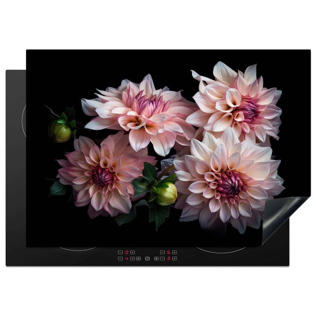 KitchenYeah Herdabdeckplatte Dahlie - Weiß - Blumen - Rosa - Natur , 75x52cm, Küche Deko, Glaskeramikkochfeld Herdabdeckung, Abdeckplatte fùr ...