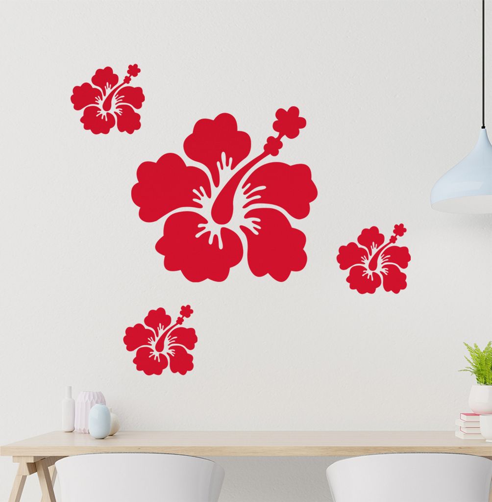Hibiskus Set1 Wandtattoo in 6 Größen - Wandaufkleber Wall Sticker - Dekoration, Küche, Wohnzimmer, Schlafzimmer, Badezimmer
