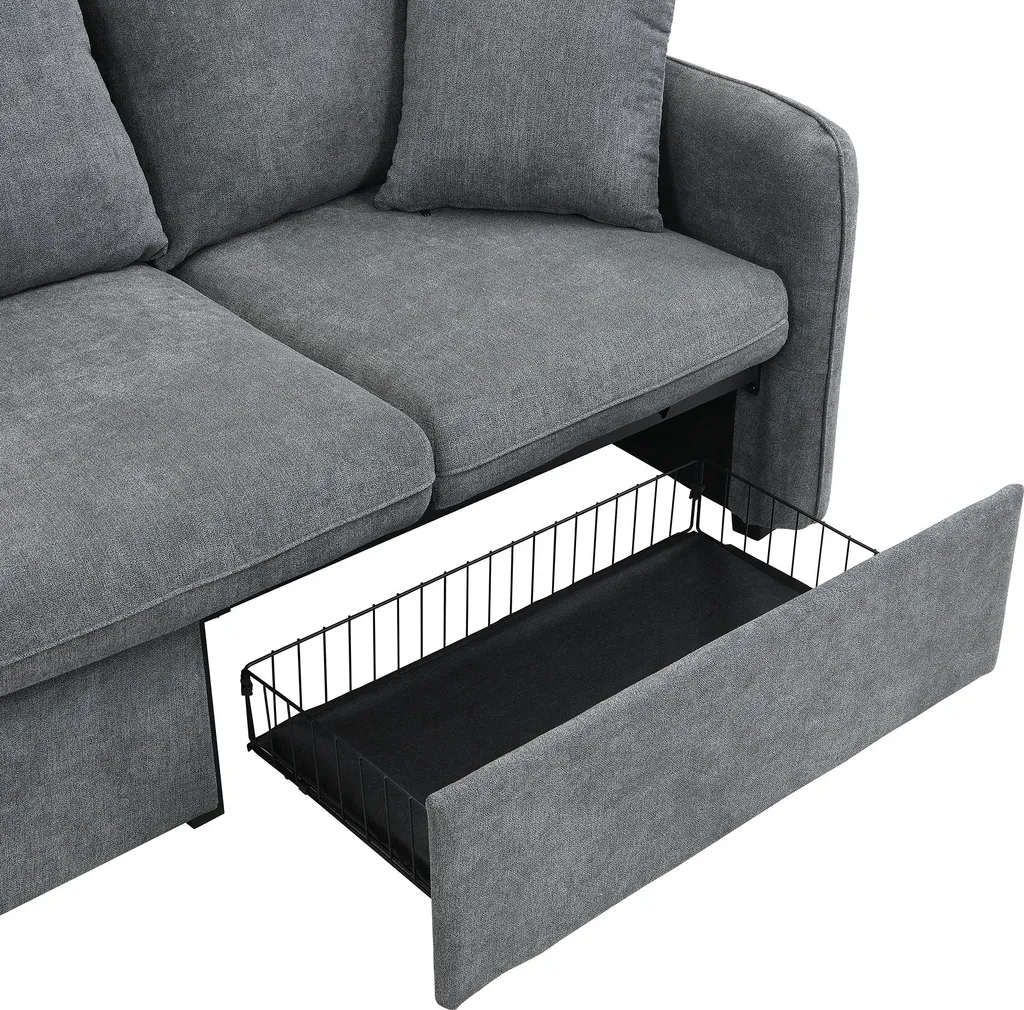 Canapé convertible en chenille avec rangement et pouf modulable Sweiko - 20