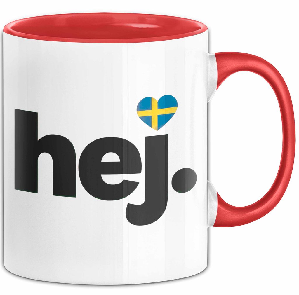 Schweden Skandinavien Schwedisch Tasse Geschenk Lustige Geschenkidee Spruch Hej (Rot)