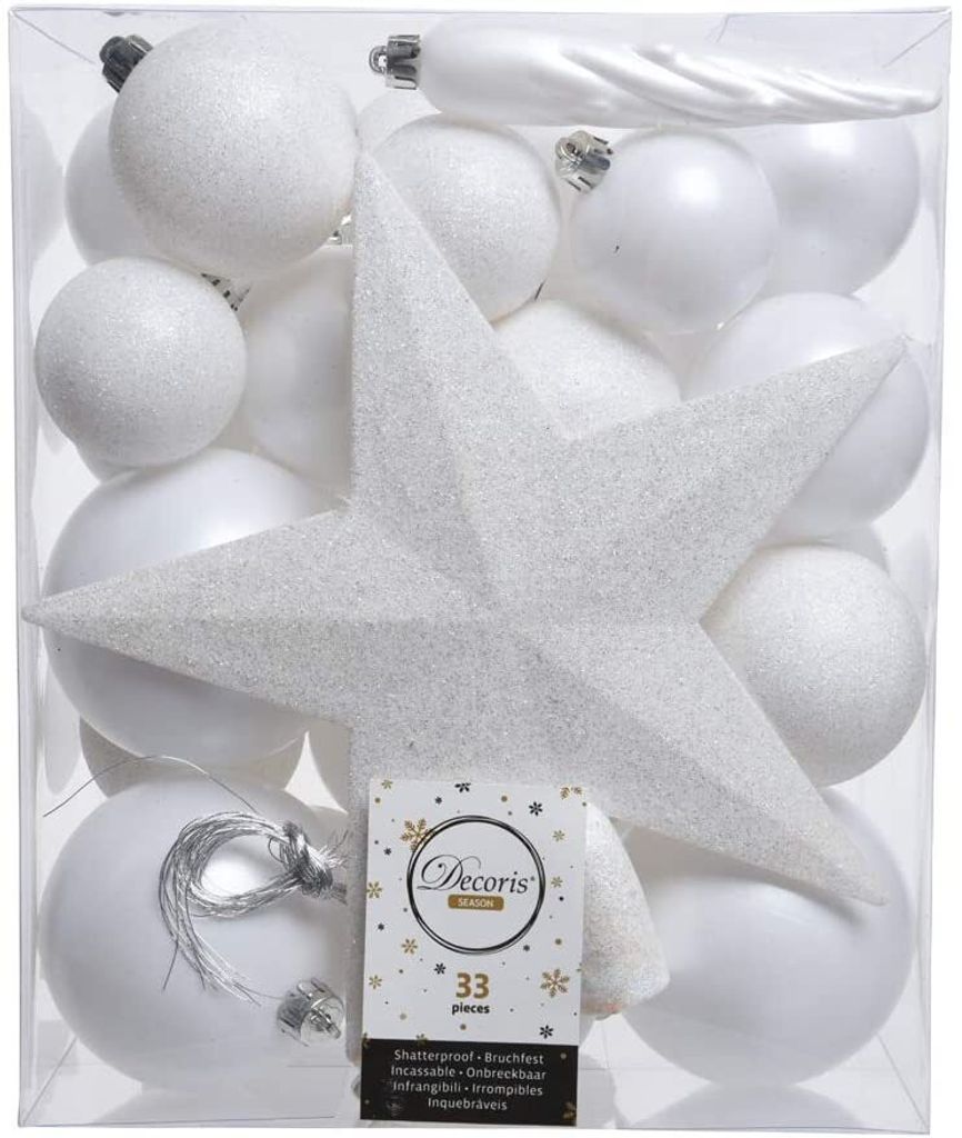 Kerstballen met kerststerren, kunststof, set van 33 stuks - Productafbeelding 