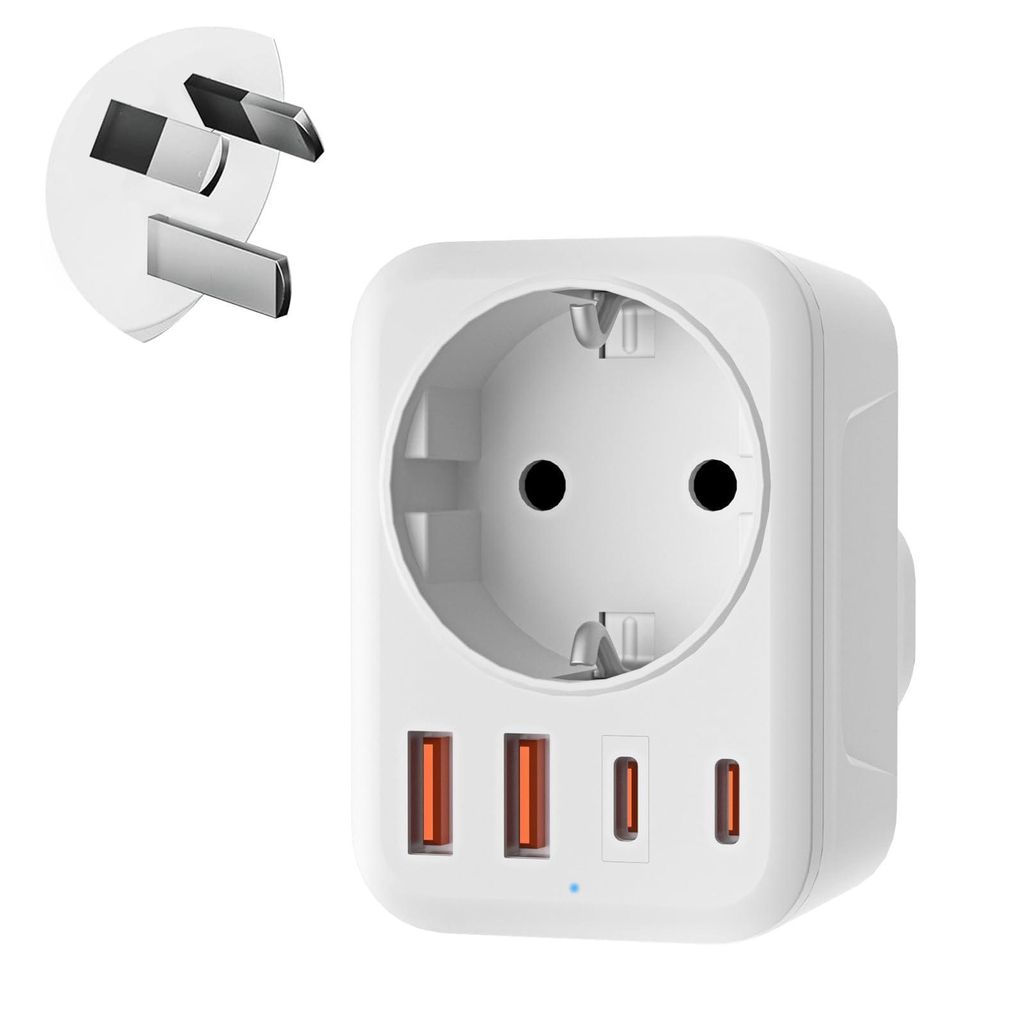 Reiseadapter Australien Typ I, 5 in 1 Steckdosenadapter (1 AC, 2 USB-C, 2 USB-A 3,4A), Reisestecker für China Neuseeland Argentinien Fidschi Schuko