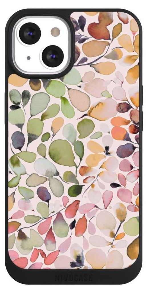 NIVOCASE Handyhülle für Apple iPhone 13 Hülle NIVOpure Case Schwarz Muster Pattern Eukalyptus