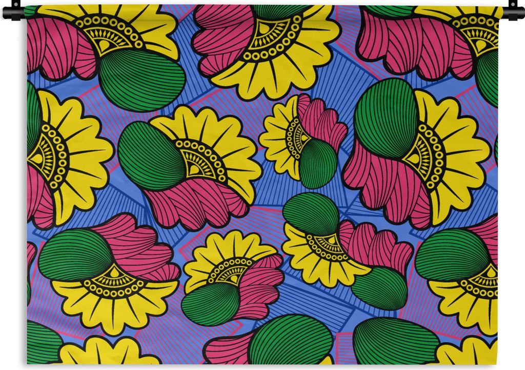 MuchoWow Wandteppich Wandbehang Blumen - Muster - Afrika 90x67.5 cm Tapisserie Dekoration Wandtuch - Fototeppich - Wand-Skulpturen