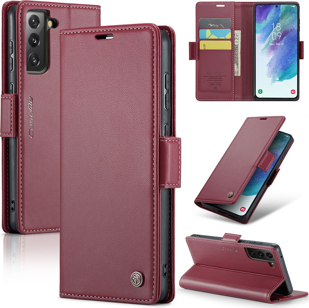 Galaxy S21 FE 5G Hülle, Leder Brieftasche Kartenfach Schutzhülle mit Standfunktion für Samsung Galaxy S21 FE 5G Rot
