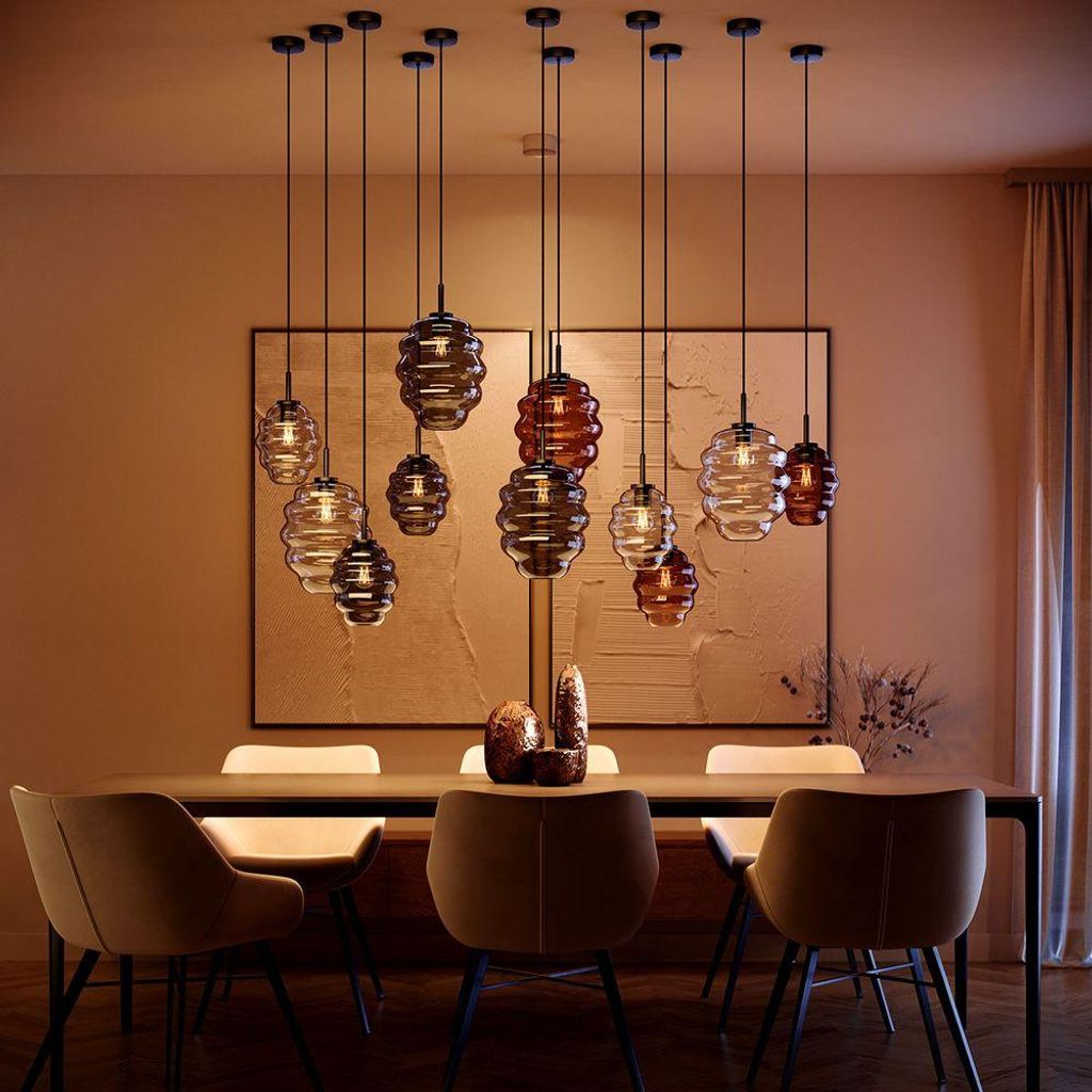 s.luce Echos Glas-Hängelampe Aufhängung 150cm Schwarz Braun Ø 18cm Aufhängung Schwarz Oval, Rund