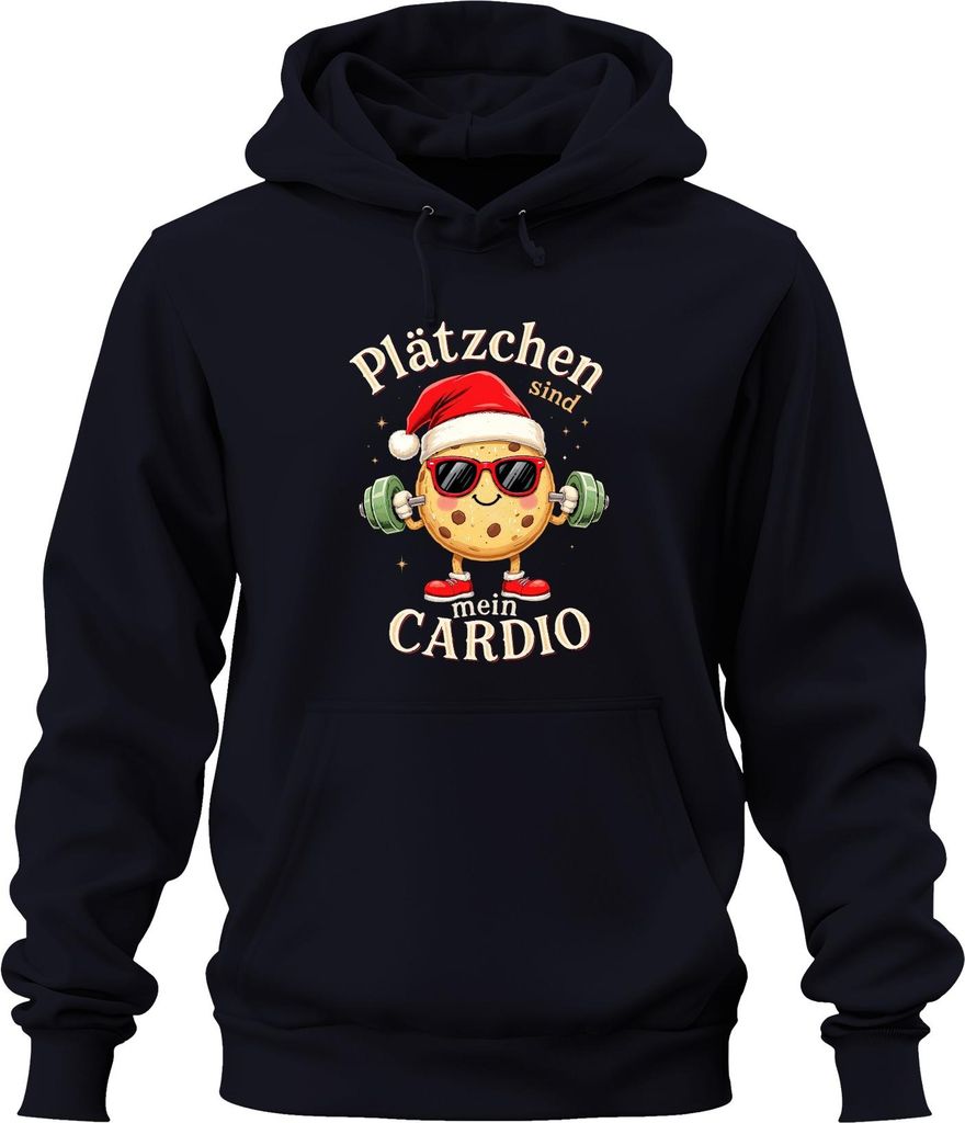 Plätzchen sind mein Cardio Keks Hantel Weihnachten lustig Uni Hoodie Kapuzenpullover, Navy, XXL