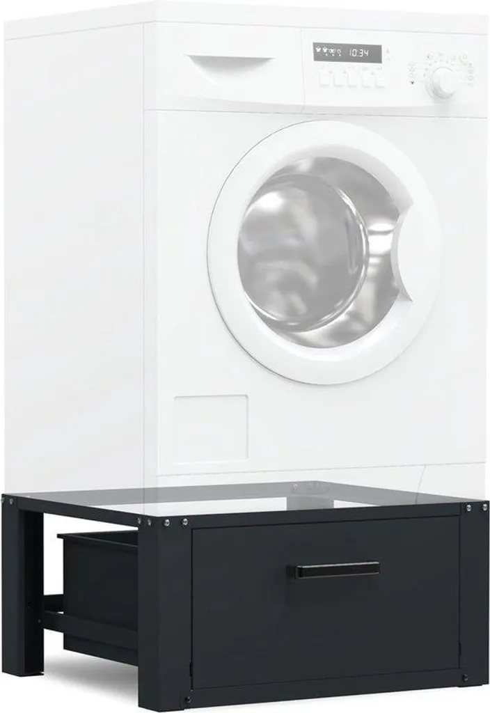 Socle de lave-linge avec tiroir et étagère coulissante en acier blanc
