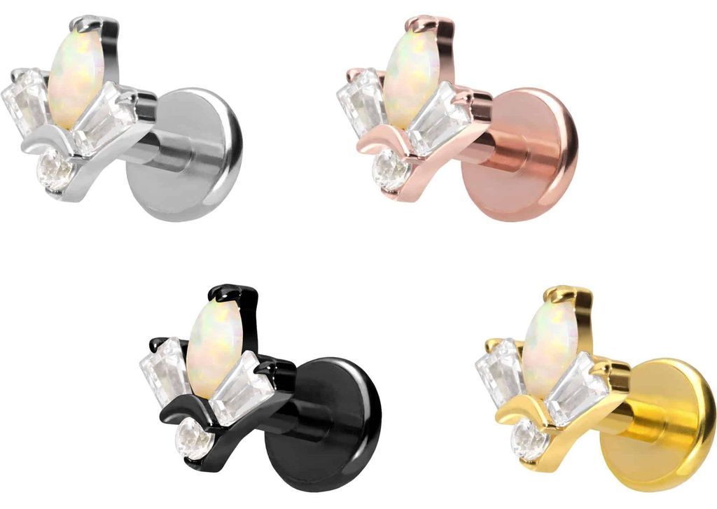 Ohrpiercing, Nasenpiercing Titan Labret mit Push Fit LOTUSBLÜTE Schwarz Stablänge: 7mm | Stabstärke: 1mm
