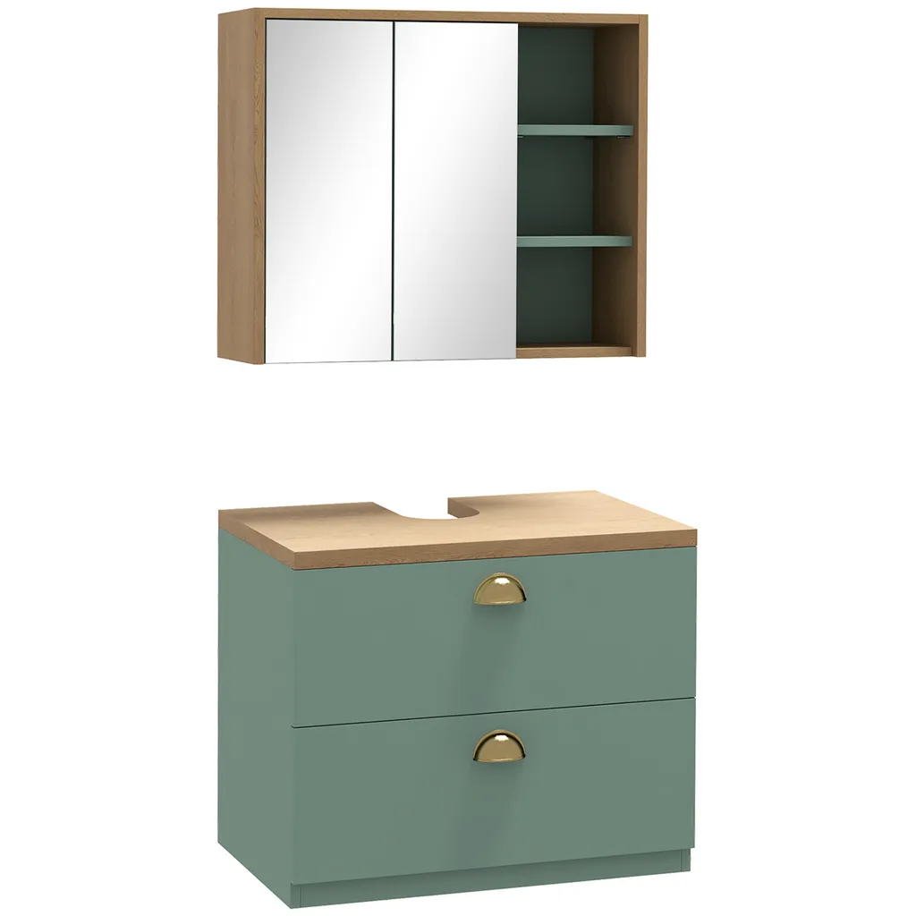 Ensemble mobilier de salle de bain scandinave suspendu coloris vert mat