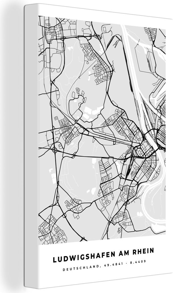 OneMillionCanvasses - Leinwandbilder - 90x140 cm, Karte - Ludwigshafen Am Rhein - Deutschland - Stadtplan - Karte, Wandbilder Kunstdruck Wanddeko...