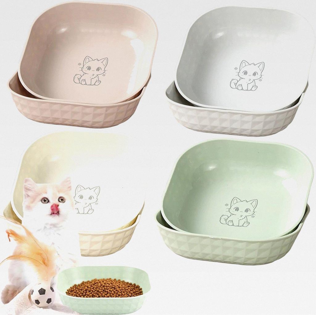 10 Stück Katzennapf,Katzennapf flach,Futternapf Katze,Quadrat Katzennäpfe, Katzen Futternapf Bunte,Katzen Napfset für Trockenfutter und Nassfutter