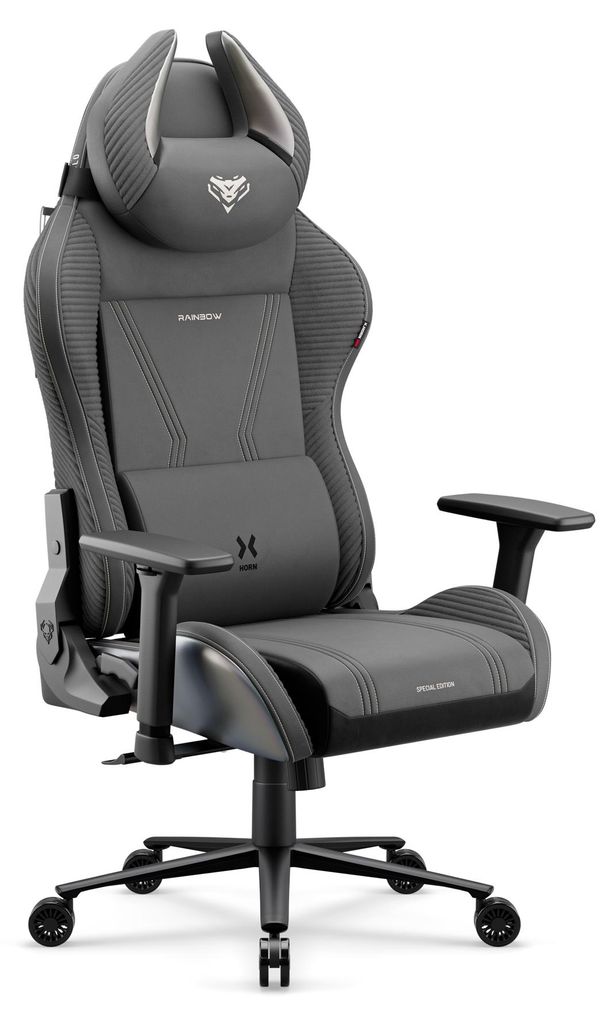 Diablo X-Horn 2.0 Gaming Stuhl Bürostuhl Schreibtischstuhl Ergonomisches Design aus Stoff Rainbow Grey, Normal