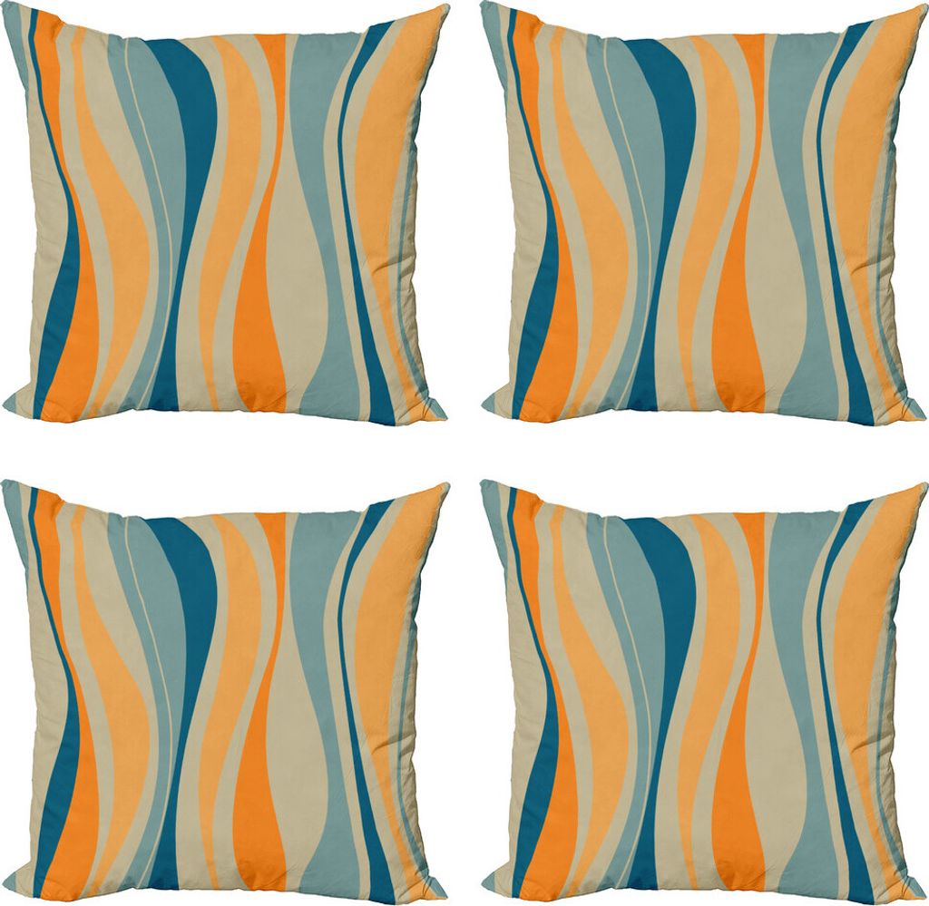 ABAKUHAUS Jahrgang Kissenbezug Set (4 Stück), Retro Leuchtende Streifen, Moderner Doppelseitiger Digitaldruck, 60 cm x 60 cm, Petrol Blau Marigold