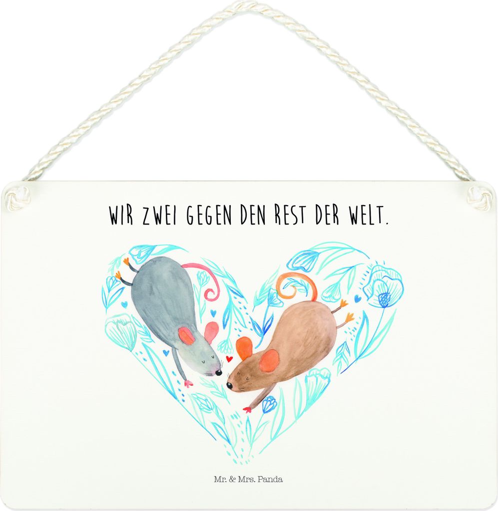 Mr. & Mrs. Panda Schild Mäuse Herz DIN A4 - Weiß - Geschenk, kleine aufmerksamkeit, hängeschild, Deko Wandbild, Freundin, für Immer, Liebe, Hol...