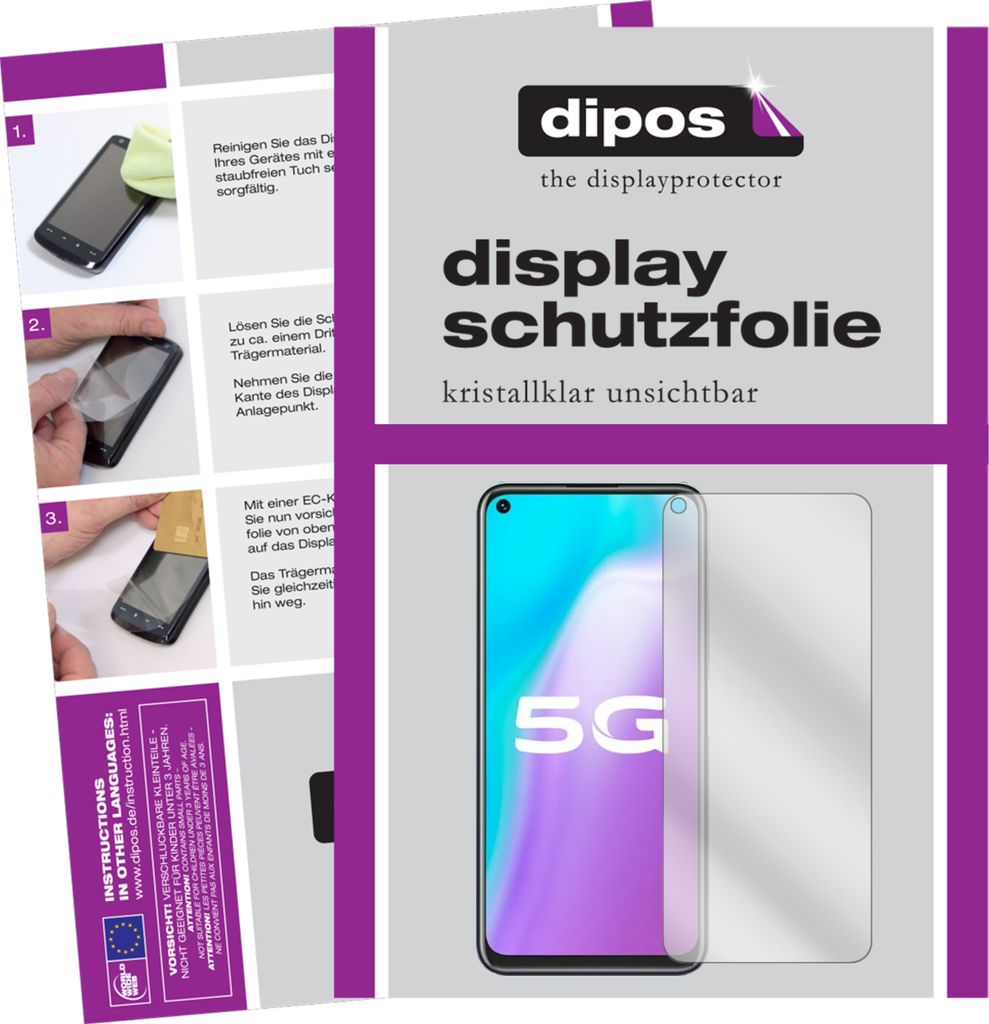 5x Schutzfolie für Vivo Y50 klar Displayschutzfolie Folie Display Schutz dipos