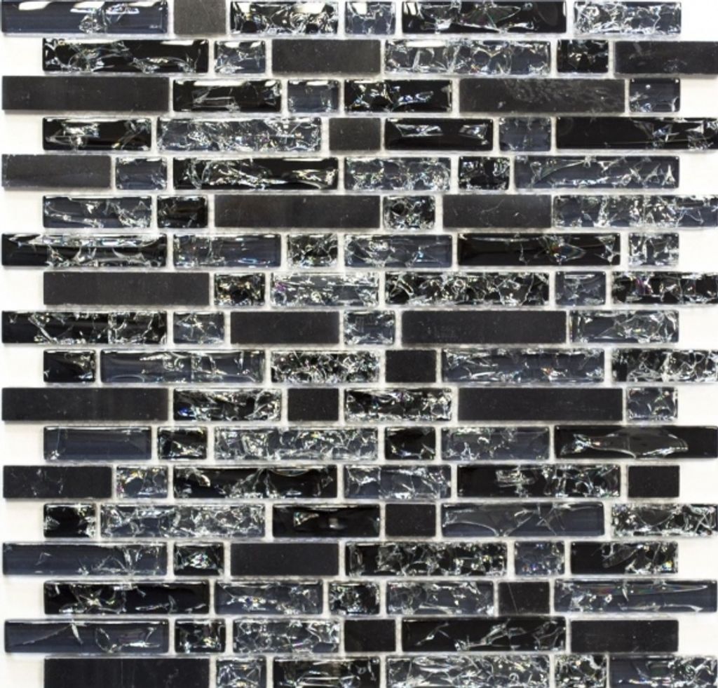 Mosaikfliese Transluzent schwarz Verbund Glasmosaik Crystal Stein schwarz MOS87-v1328