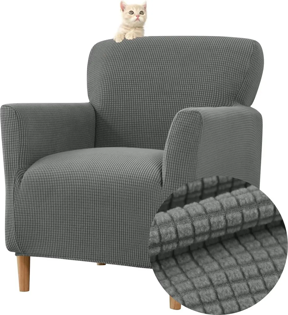 Housse de canapé anti-taches gris jacquard - Solution fauteuil usé