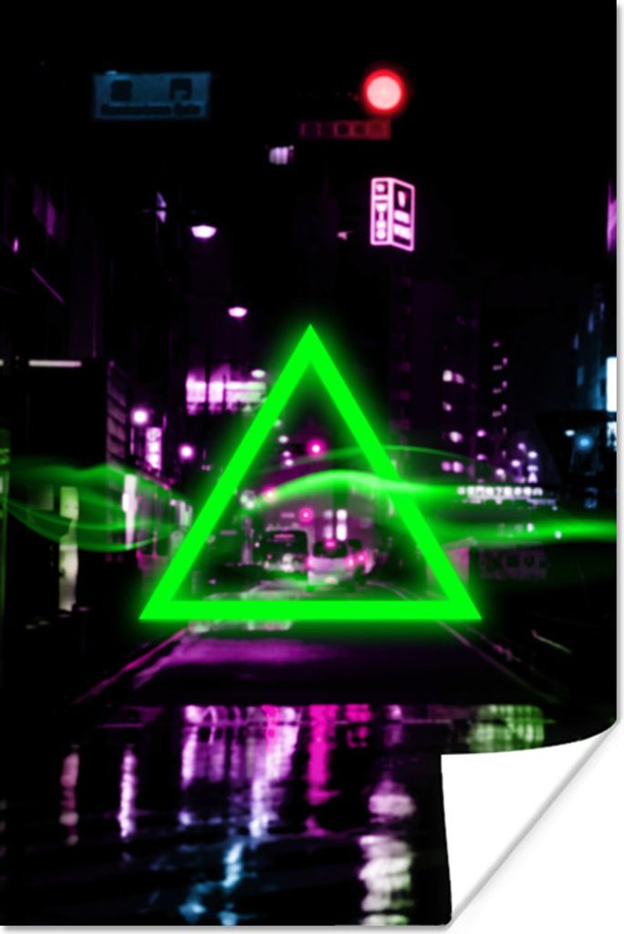 MuchoWow Poster Spiele - Neon - Dreieck - Abstrakt - Spiele 60x90 cm - Wanddekoration