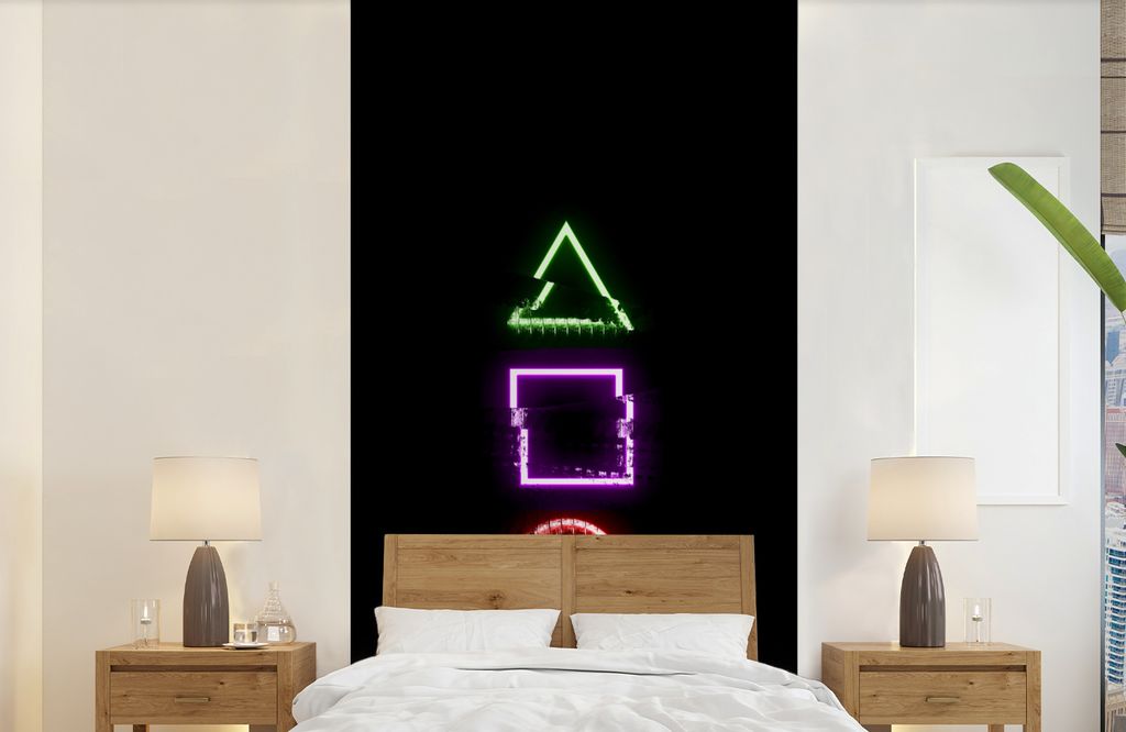 MuchoWow Fototapete für Wohnzimmer oder Schlafzimmer Wandtapete Vinyl Motivtapete Spiele - Controller - Neon - 120x240 cm - Hintergrundbild
