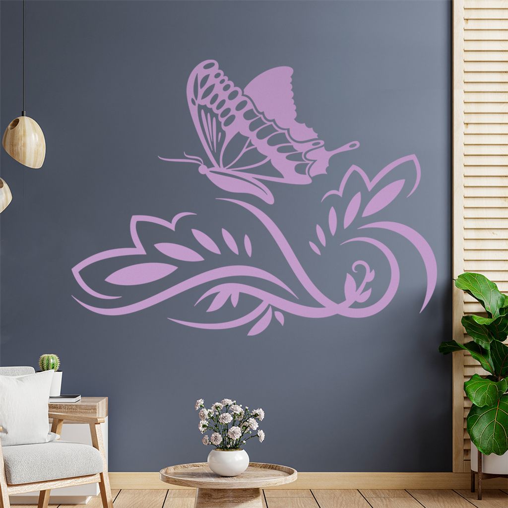 Großer Falter Blüten Wandtattoo in 6 Größen - Wandaufkleber Wall Sticker - Dekoration, Küche, Wohnzimmer, Schlafzimmer, Badezimmer