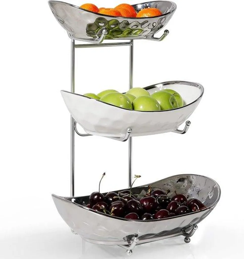 Corbeille à fruits 3 niveaux céramique robuste avec support vertical