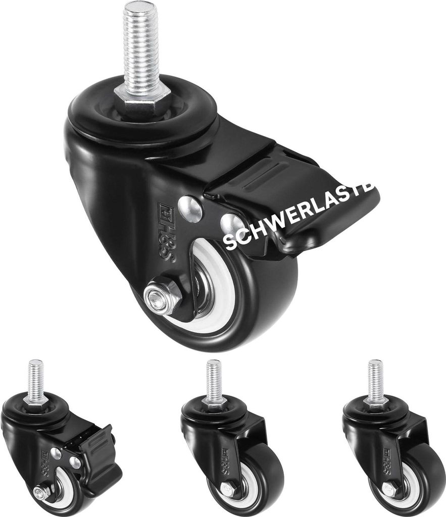 H&S 4x 50mm Möbelrollen - Rollen Möbel Lenkrolle mit M10 Gewinde - 4 Schwerlastrollen - 4 Lenkrollen Transportrollen - 4 PolyurethanGummi Rollen ...