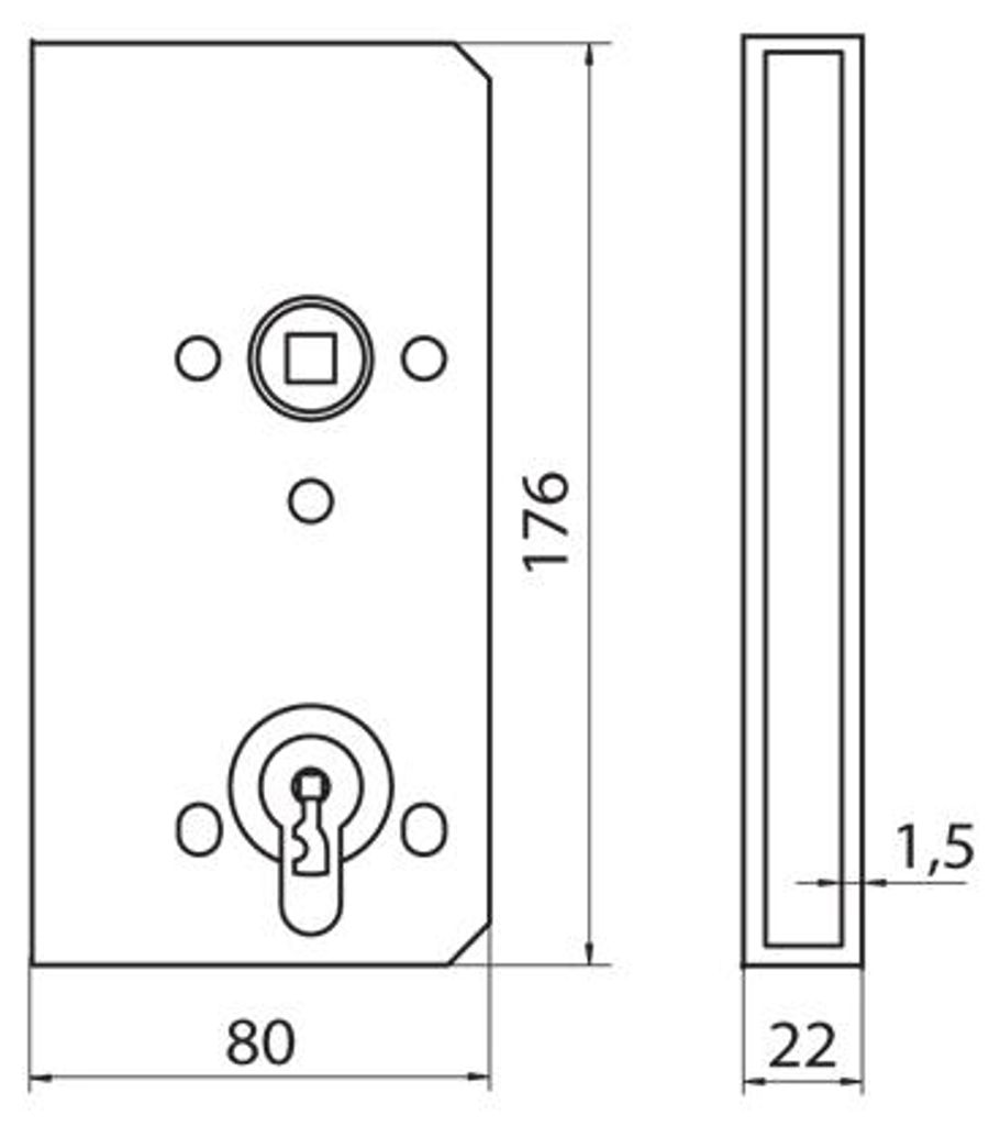 Breite Türschlosskasten 90/50 für Holztüren silber