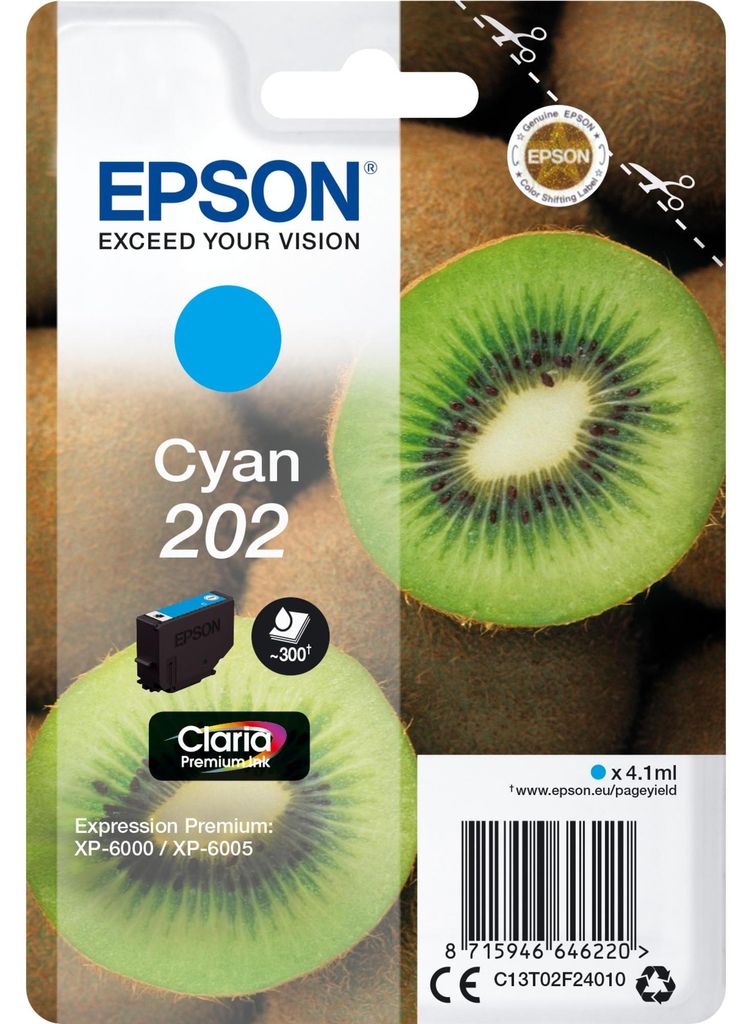 Epson Kiwi Singlepack Cyan 202 Claria Premium Ink, Produktbild 