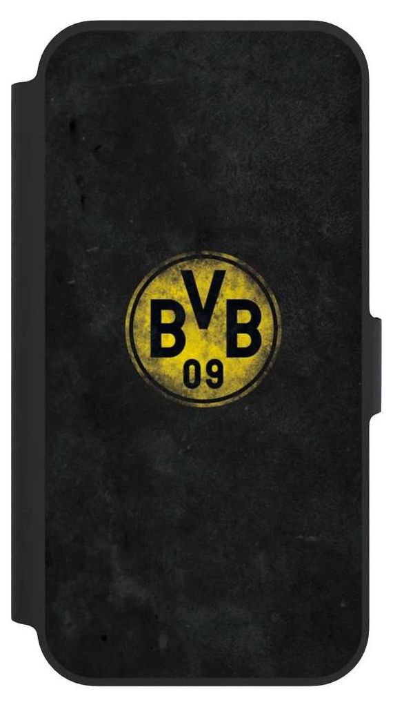 NIVOCASE Klapphülle für Apple iPhone 13 Pro Handyhülle aus Kunst Leder NIVOflip schwarz BVB Borussia Dortmund Fanartikel