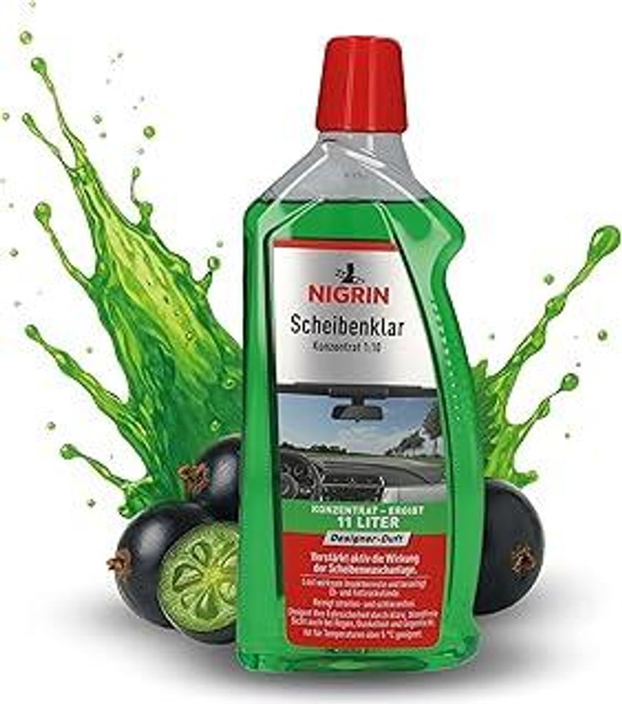 NIGRIN Scheibenklar Konzentrat 1:10 Designer Duft | 1 Liter | Reinigungszusatz für Autoscheiben und Scheinwerfer | entfernt Insekten, Öl, Fett | ...