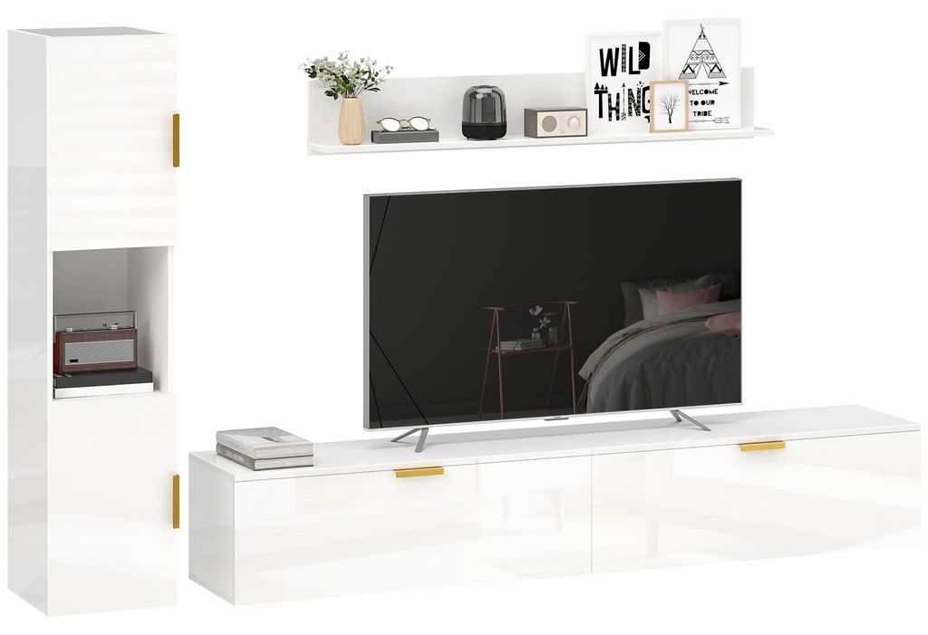 HOMCOM Wohnwand Wohnzimmer mit Wandregal und Produktbild 