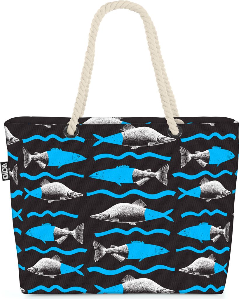VOID Fische Meer Muster Blau Strandtasche Shopper 58x38x16cm 23L XXL Einkaufstasche Tasche Reisetasche Beach Bag