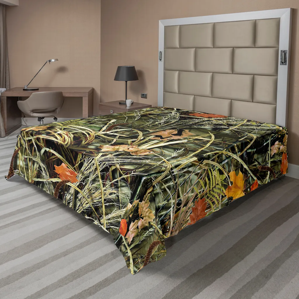 Drap de dessus décoratif en tissu doux motif herbes sauvages vert