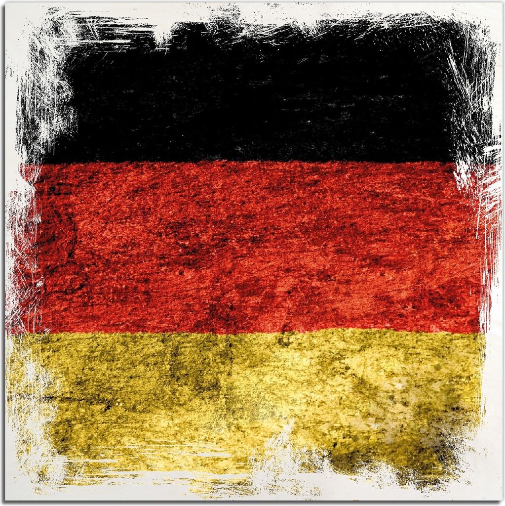 Kunstdrucke Wandbilder Holz in : Brillante Farben, Größe 50 x 50 cm Motiv Verwitterte Deutschland-Fahne in schwarz rot gold