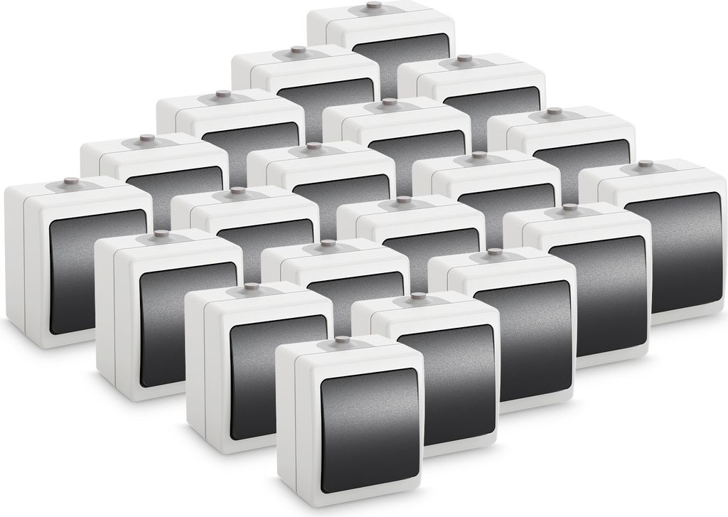 ABSINA Aufputz Wechselschalter für Feuchtraum - 20x 1fach Aufputz Schalter IP54, 250V, 10A - Aufputzschalter für Feuchtraum