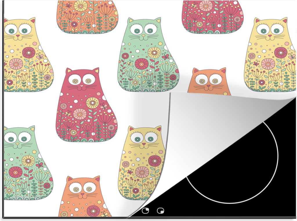 KitchenYeah Herdabdeckplatte Mädchen - Katze - Blumen - Muster - Mädchen - Kinder - Kinder , 58x51cm, Küche Deko, Glaskeramikfeld Herdabdeckun...