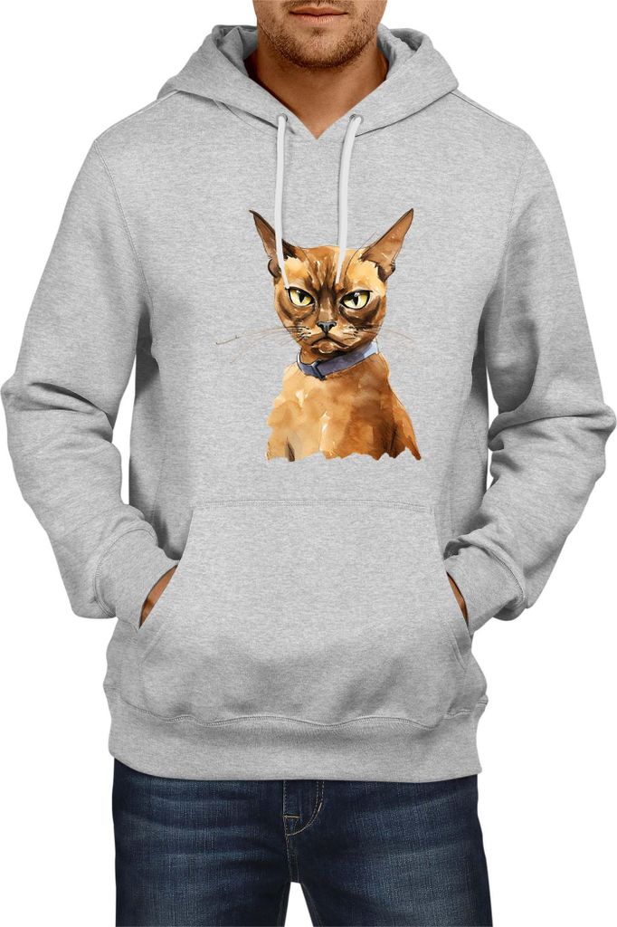 Herren Kapuzenpullover Funny Cats Breeds Burmese Cat 020, Man XL / Grau
