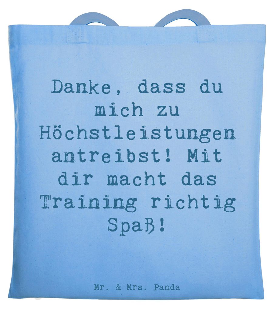 Mr. & Mrs. Panda Uni Tasche Spruch Motivierender Fitness-Trainer - Sky Blue - Geschenk, Aufmerksamkeit, Jutebeutel, Danke sagen, Freude, Baumwollbe...