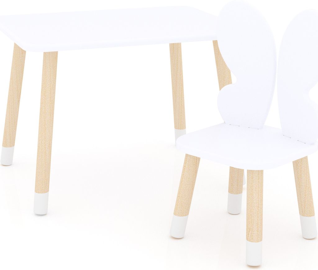 DEKORMANDA – Kindertisch mit Stuhl – Kinderzimmermöbel – Schmetterlingsflügelsessel für kleine Tierliebhaber – weißer Kindertisch 65 x ...