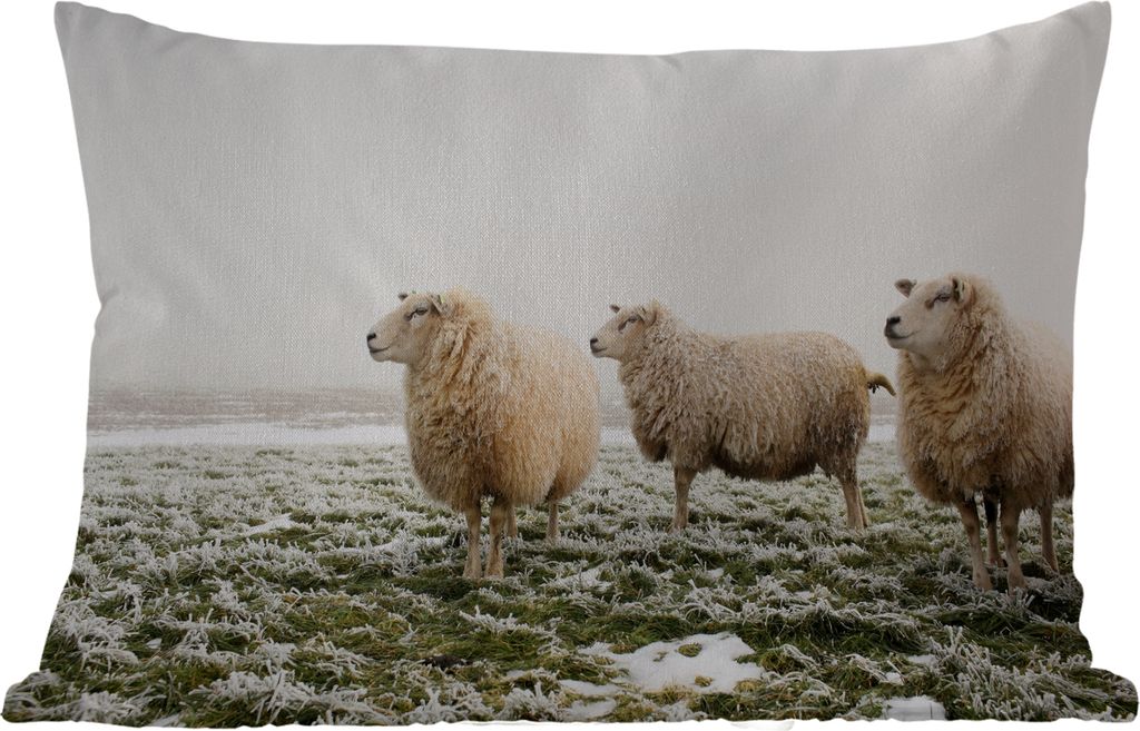 MuchoWow® Outdoor Kissen - Schafe - Nebel - Winter - 60x40 Produktbild 