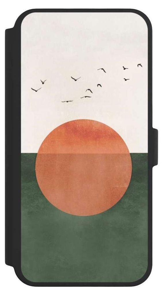NIVOCASE Klapphülle für Apple iPhone 16 Pro Max Handyhülle aus Kunst Leder NIVOflip schwarz Sonnenschein Sonnenuntergang Vogel