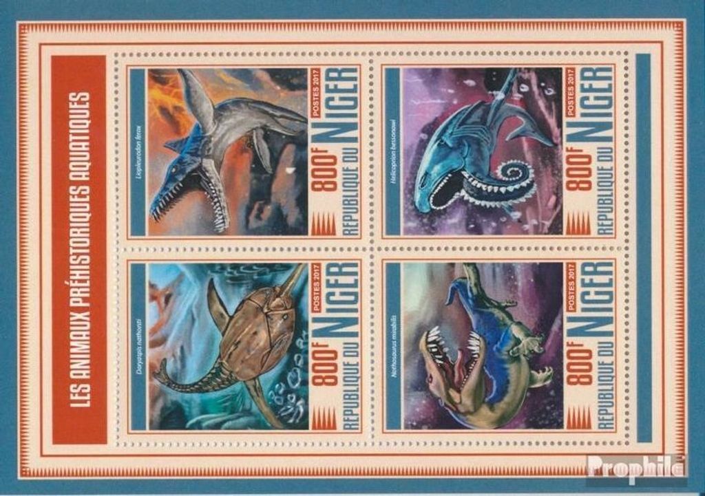 Briefmarken Niger 2017 Mi 5246-5249 Kleinbogen (kompl. Ausg.) postfrisch Prähistorische Wassertiere