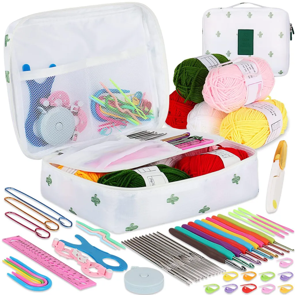 Kit de crochet complet 58 pièces avec fil et sa pochette cactus