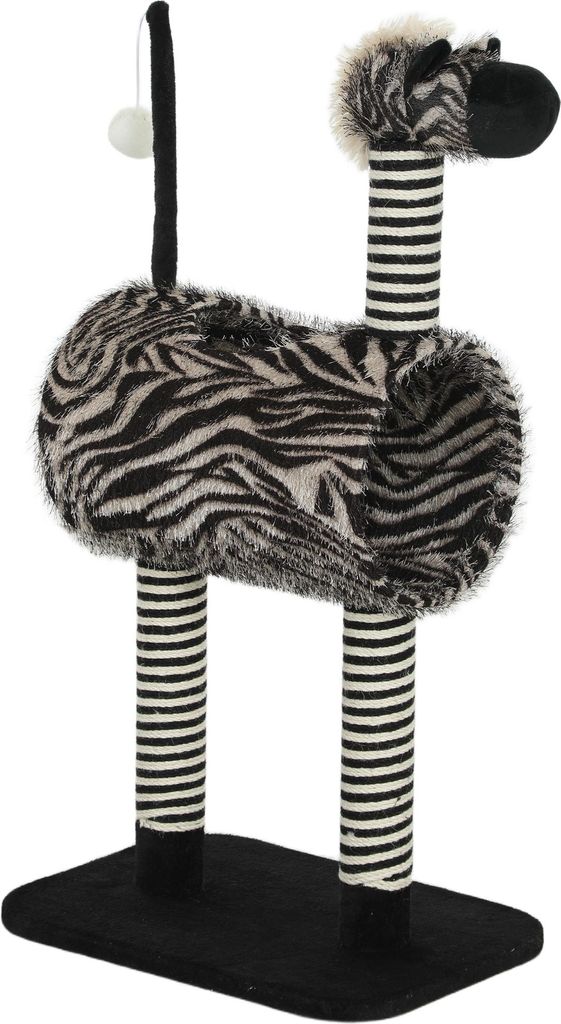 Kratzbaum Zebra-Design mit Katzentunnel Ø25 cm, Katzenbaum 93 cm, Kratzstämme Schwarz Weiß für Katzen