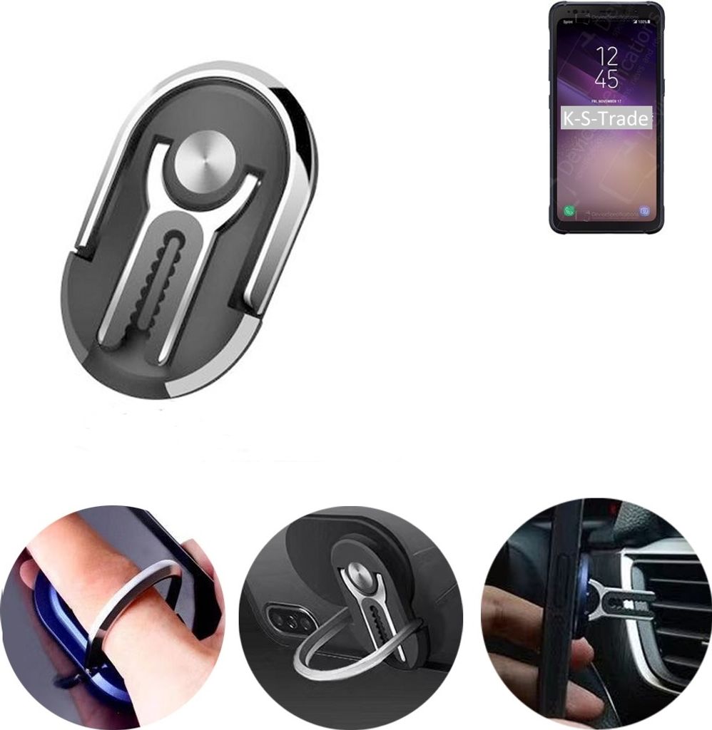 K-S-Trade 3in1 Smartphone-Ring Handy-Ring kompatibel mit Samsung Galaxy S9 Active Fingerhalterung Handyring Tischständer Lüftungsgitter-Halterung